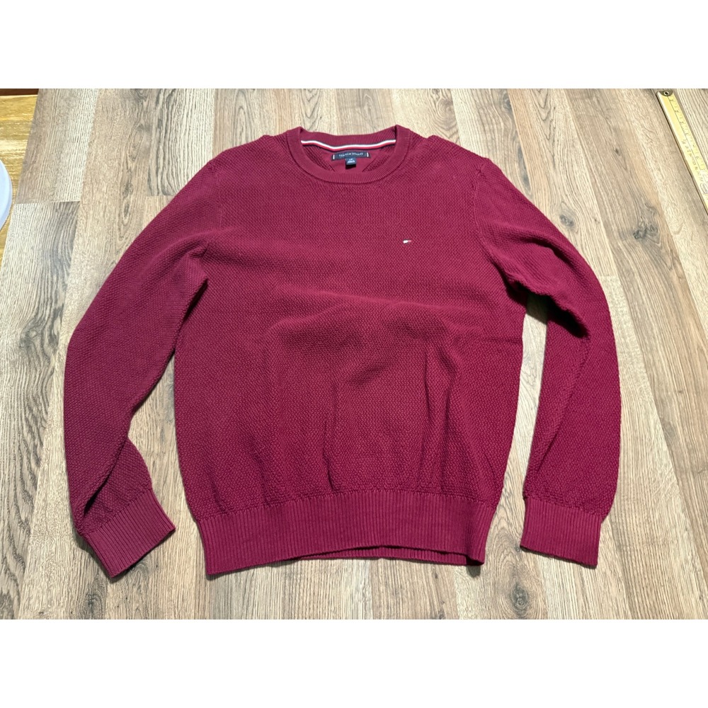 Tommy Hilfiger Sweater Men's Size Large Red Crewneck Pullover Long Sleeve